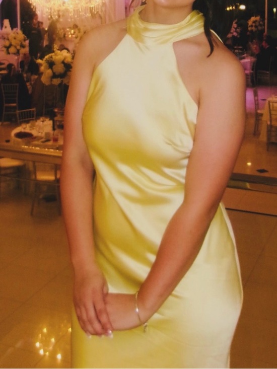 Xscape Dresses & Skirts - Xscape One-Shoulder Satin Evening Dress in Pale Yellow